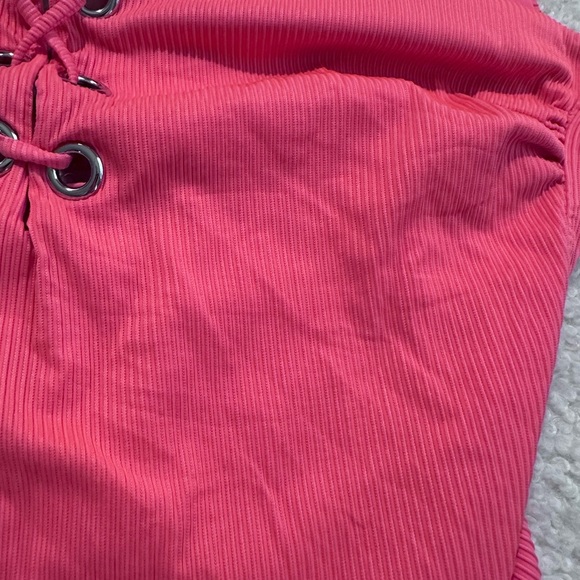 Plus Size 3X Rue21 Coral/ Orange Lace-Up One Piece Swimsuit - Picture 2 of 4